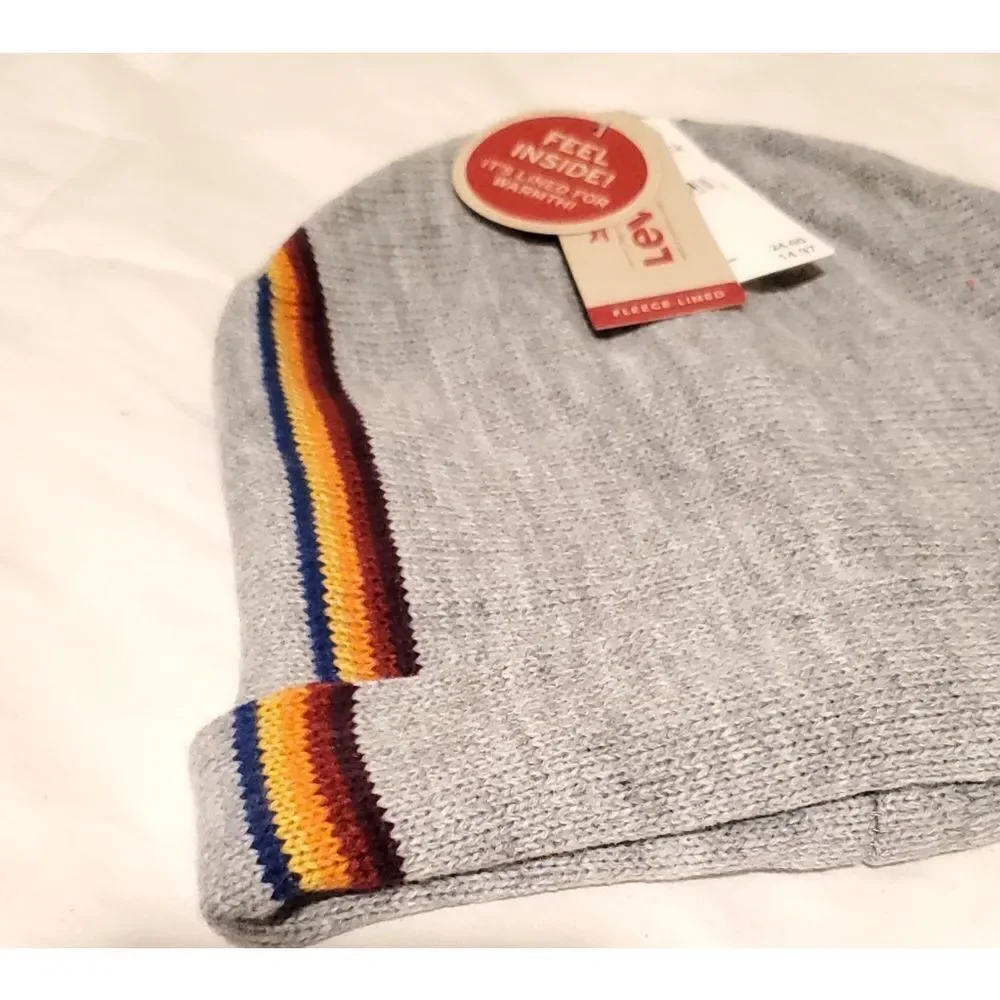 Levi's Gray Retro Striped‎ beanie hat NEW 390